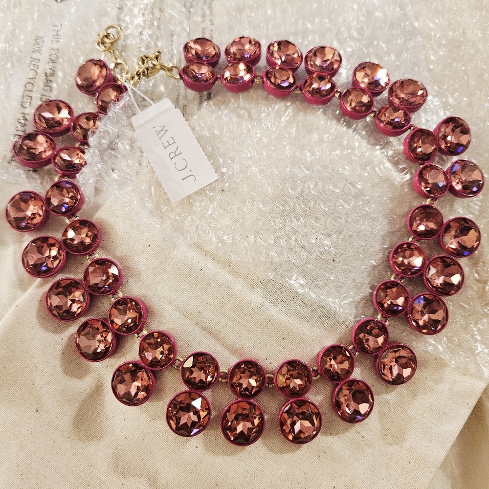 NWT! Double Drop Fuschia Pink Brulee Statement Necklace